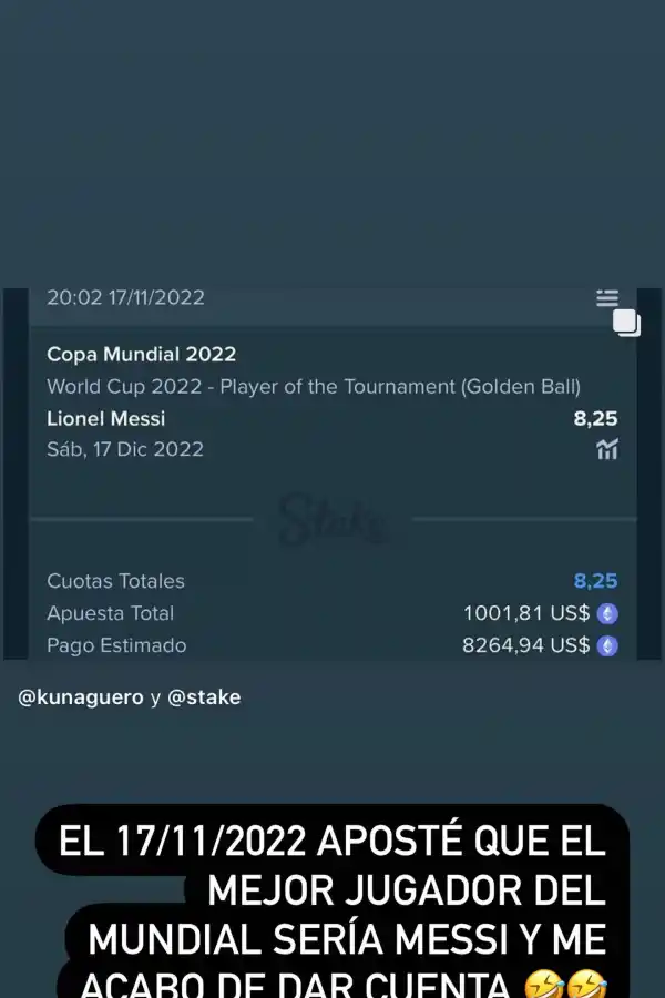 El Kun Agüero se olvidó que había apostado por Lionel Messi como mejor jugador del Mundial: ¿cuánto ganó?