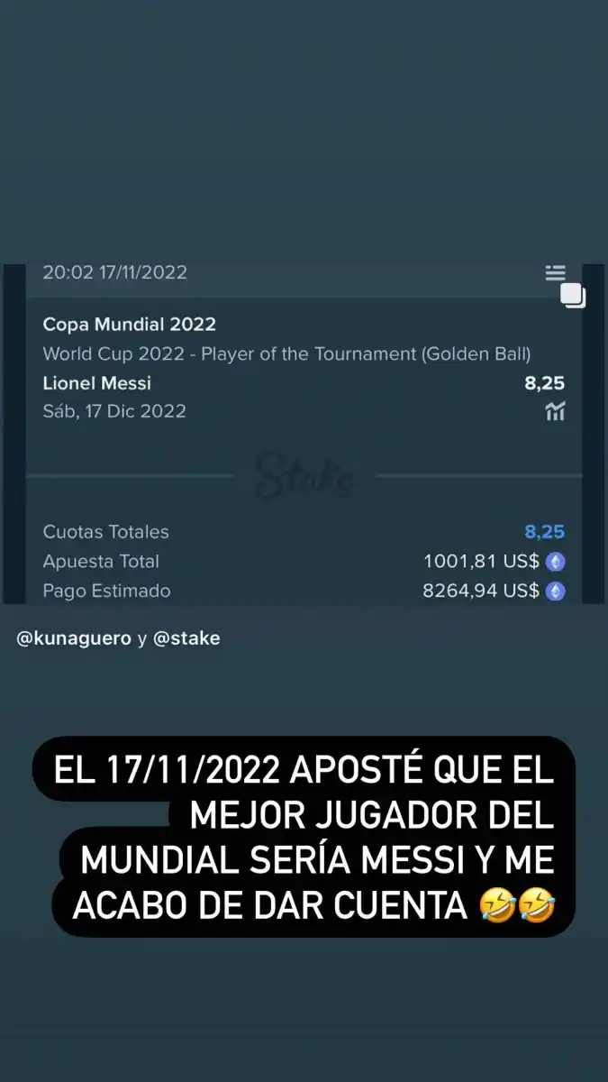 El Kun Agüero se olvidó que había apostado por Lionel Messi como mejor jugador del Mundial: ¿cuánto ganó?