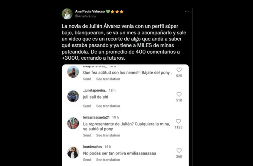 Critican a la novia de Julián Álvarez por una actitud con unos fans