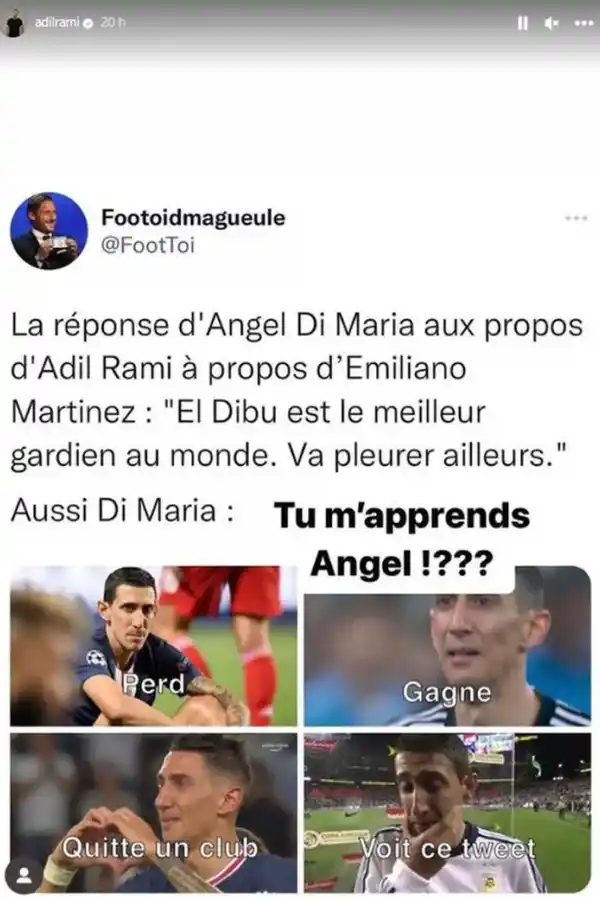 Posteo de Adil Rami contra Di María