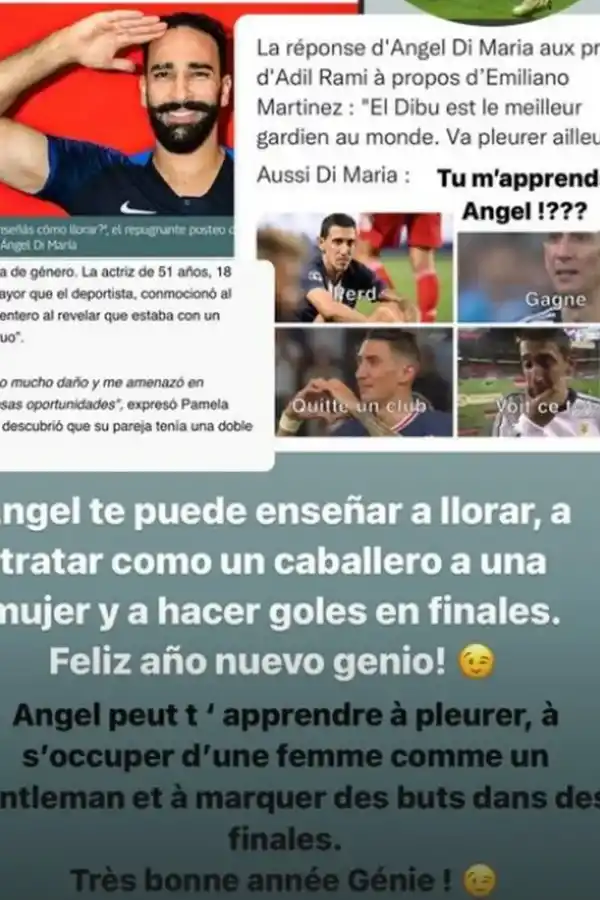 Posteo de Jorgelina Cardoso contra Adil Rami