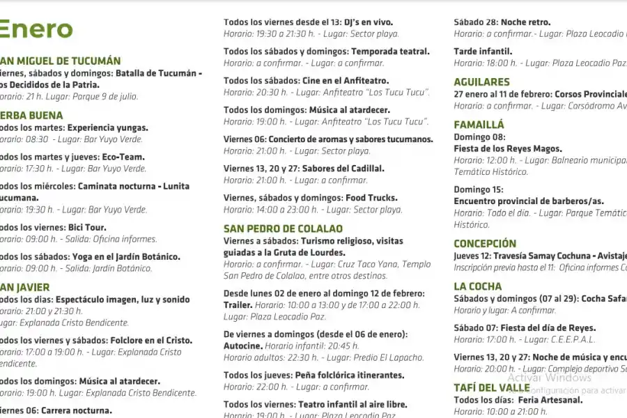 Las actividades previstas para todo enero: ¿qué se puede hacer en Tucumán?