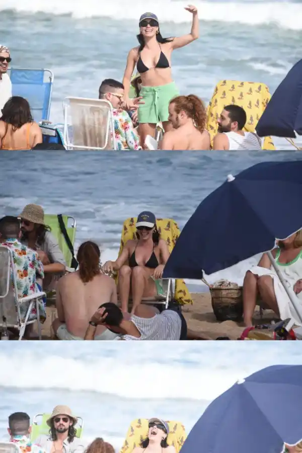 Lali junto a sus amigos en la playa de Punta del Este.