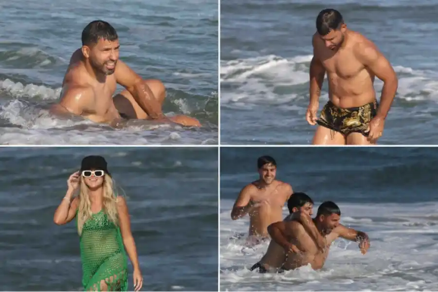 El Kun Aguero disfruta de Punta del Este junto a su novia y su hijo.