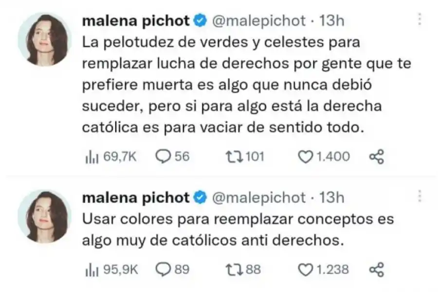 La publicación de Malena Pichot en Twitter.