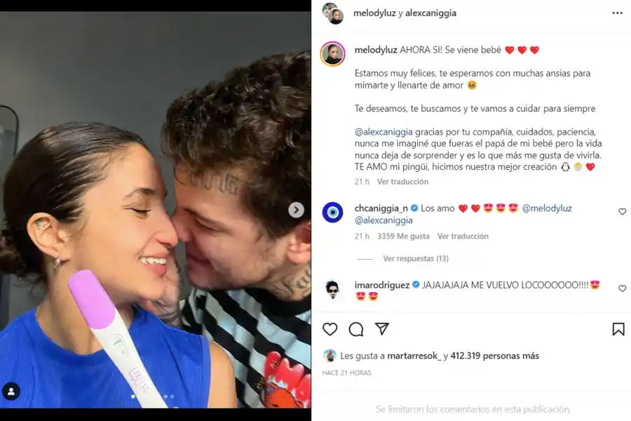 Alex Caniggia y Melody Luz anunciaron que serán padres: Estamos muy felices