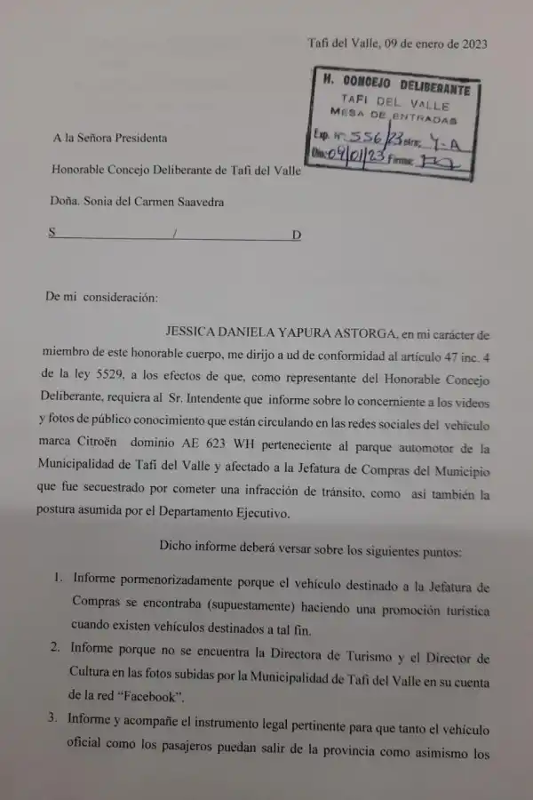 El pedido de informes de la concejala Yapura Astorga.