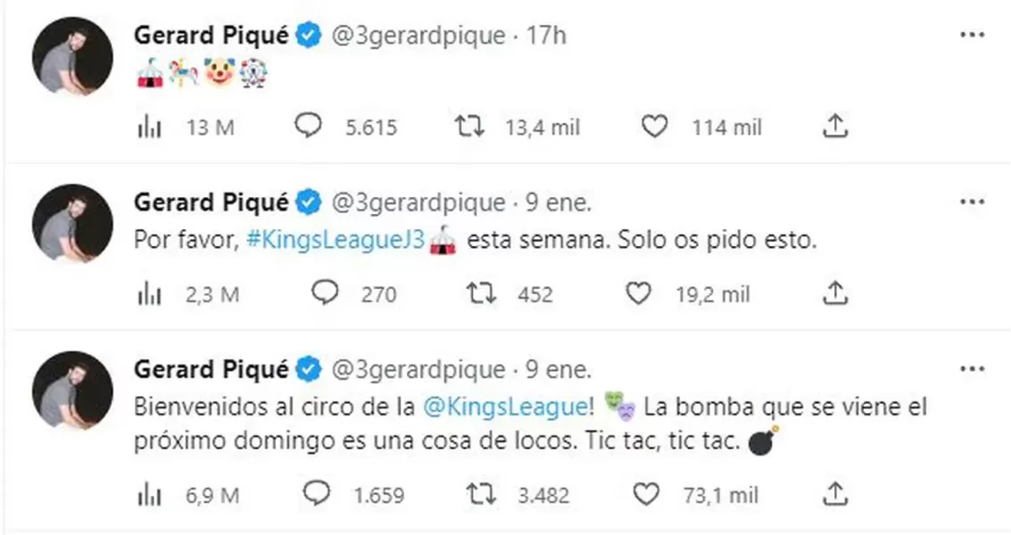 Las publicaciones de Gerard Piqué en Twitter.