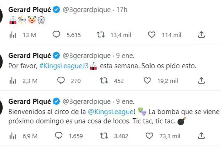 Las publicaciones de Gerard Piqué en Twitter.