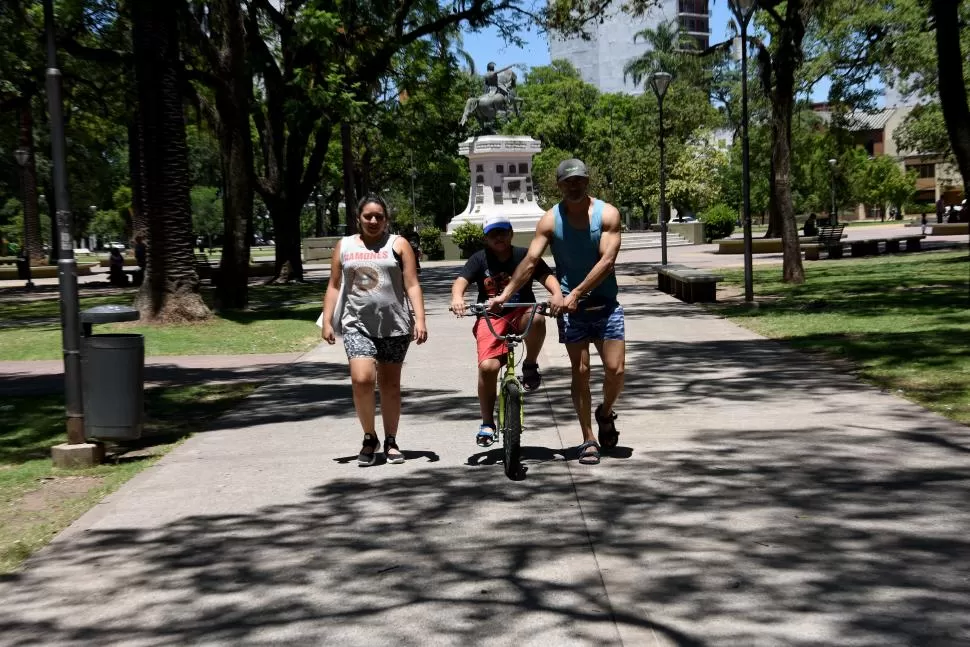 EN FAMILIA. A pie o en bicicleta hay quienes disfrutan en grupo de estos “oasis” repartidos por la urbe.