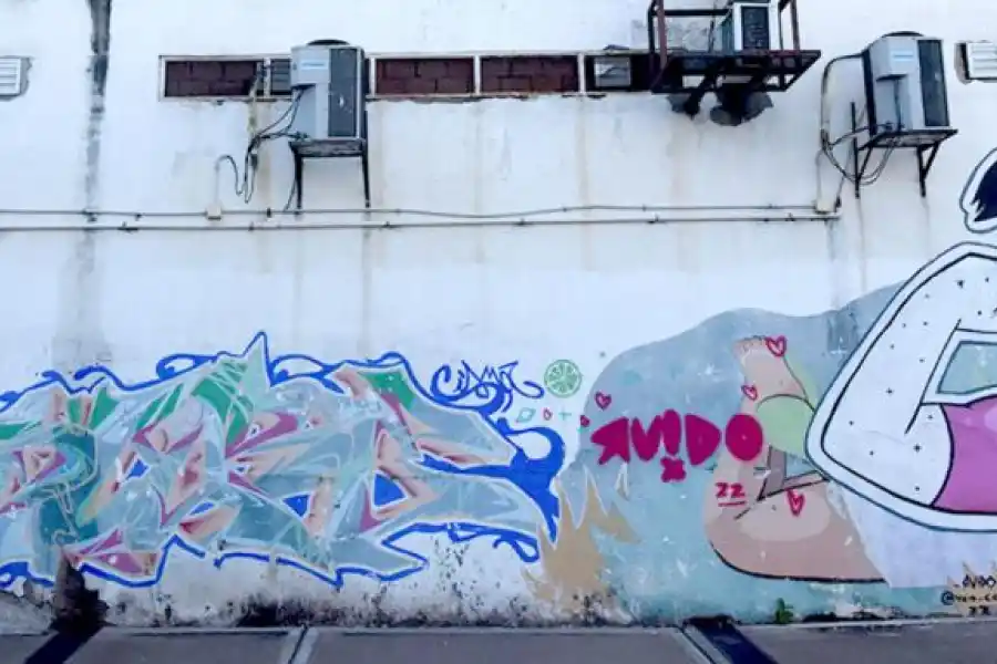 SOBRE CALLE LAVALLE. Los típicos gatitos del artista Alejandro Nicolau, en este colorido mural. 