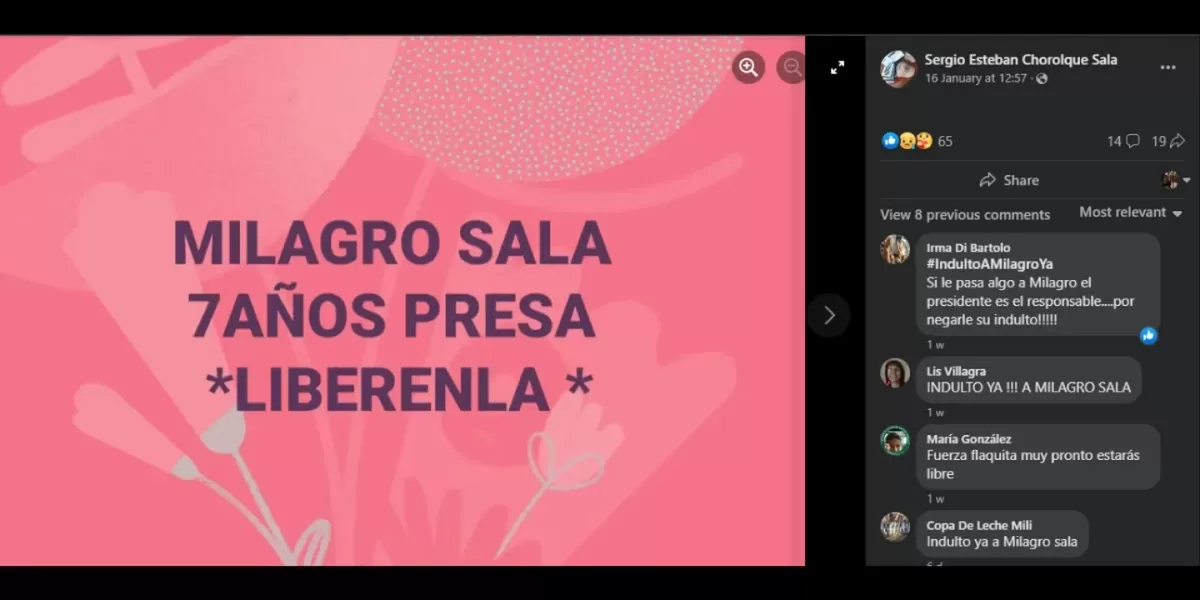 El último posteo del hijo de Milagro Sala, Sergio Chorolque.