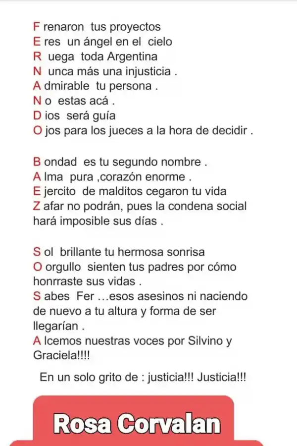 Una maestra conmovió a sus alumnos con un acróstico para Fernando Báez Sosa: “me tocó el alma”