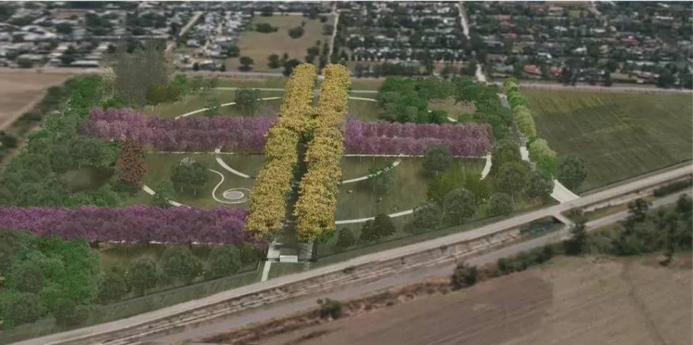 ASÍ SERÁ EN EL FUTURO. En el diseño se ve el parque Prebisch a la izquierda y las lagunas a la derecha, separados por la calle Concordia. 