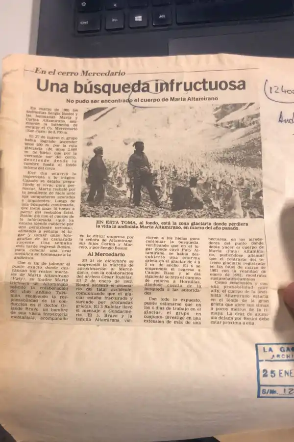 CRÓNICAS. Así informó LA GACETA en enero de 1982 los resultados de la segunda expedición para dar con el cuerpo de Marta.