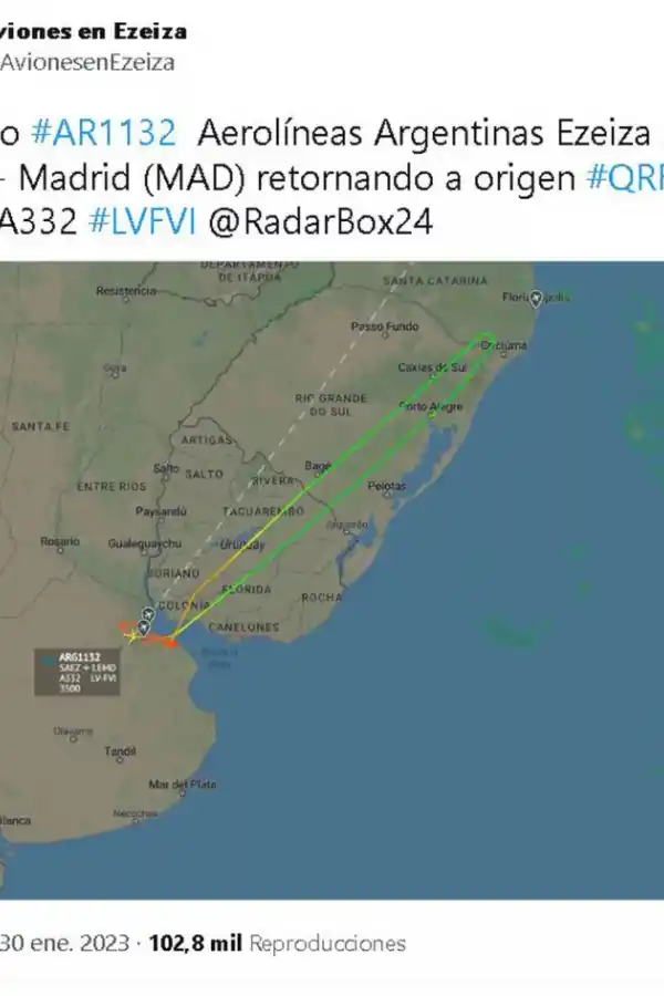 Susto en Buenos Aires: un avión voló en círculos durante cinco horas para descargar combustible y regresar a Ezeiza