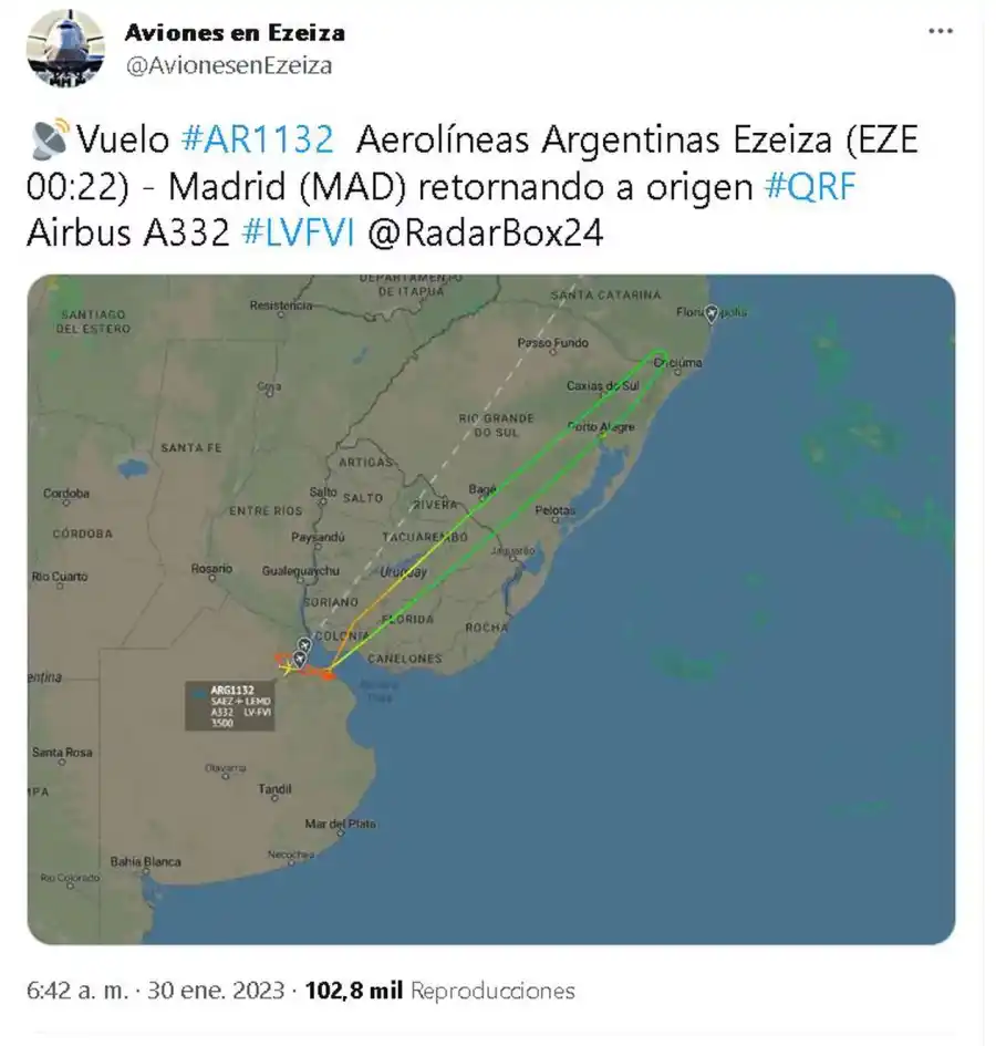 Susto en Buenos Aires: un avión voló en círculos durante cinco horas para descargar combustible y regresar a Ezeiza