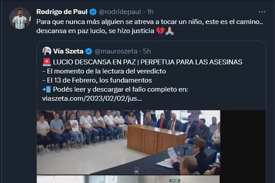 Qué dijo Rodrigo De Paul sobre la sentencia del juicio por el asesinato de Lucio Dupuy