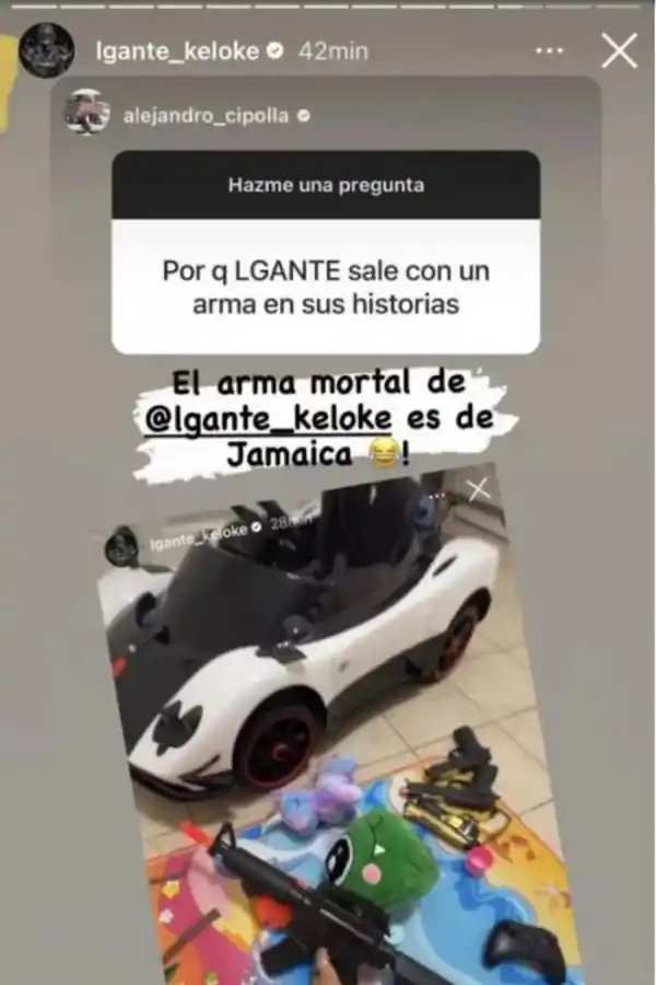 Polémicos posteos de L-Gante: el cantante mostró fotos de su hija con armas de juguetes y recibió duras críticas