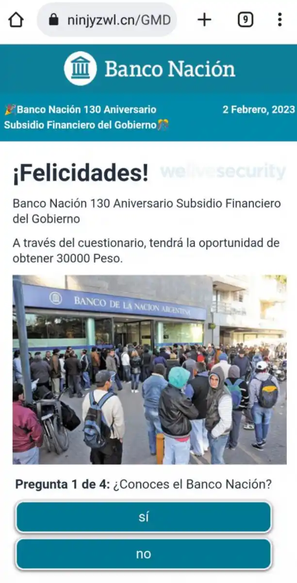 A estar atentos: circula a través de WhatsApp el anuncio de un falso subsidio otorgado por Banco Nación