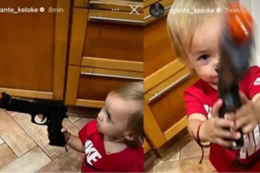 Polémicos posteos de L-Gante: el cantante mostró fotos de su hija con armas de juguetes y recibió duras críticas