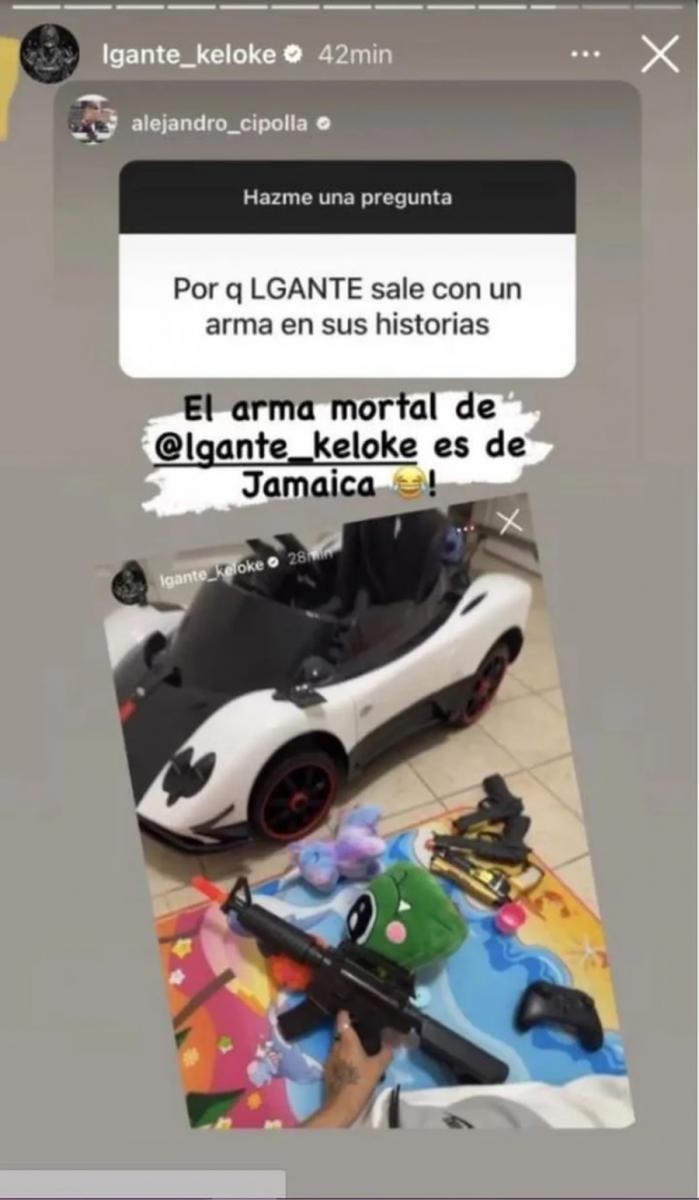 Polémicos posteos de L-Gante: el cantante mostró fotos de su hija con armas de juguetes y recibió duras críticas