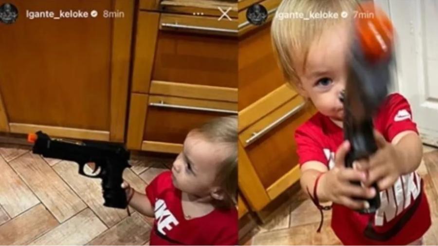 Polémicos posteos de L-Gante: el cantante mostró fotos de su hija con armas de juguetes y recibió duras críticas
