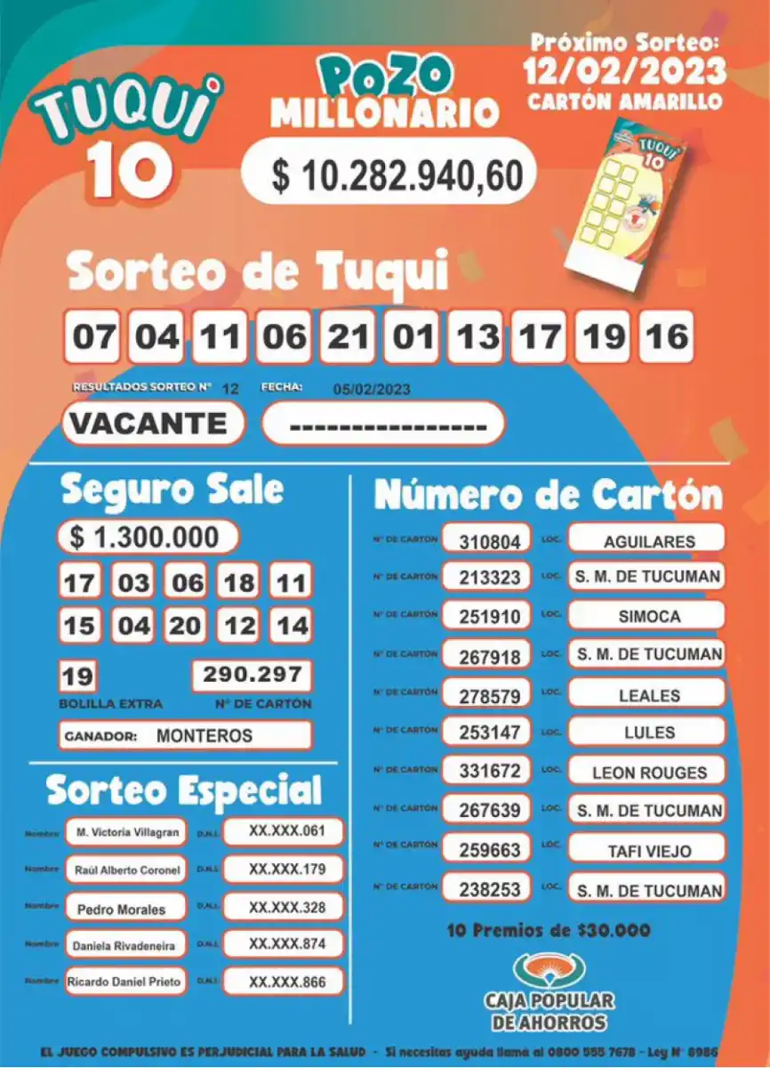 Tuqui 10: cómo fue el sorteo de esta semana y quiénes ganaron