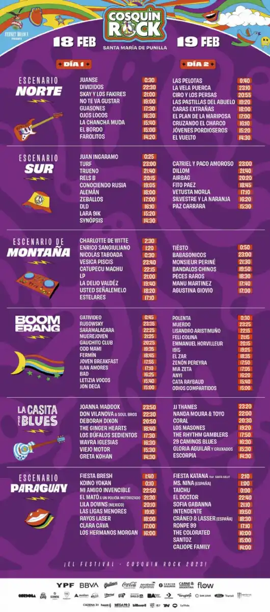 Cosquín Rock 2023: todos los artistas, horarios y distribución de escenarios