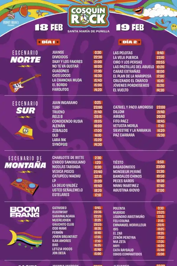 Cosquín Rock 2023: todos los artistas, horarios y distribución de escenarios