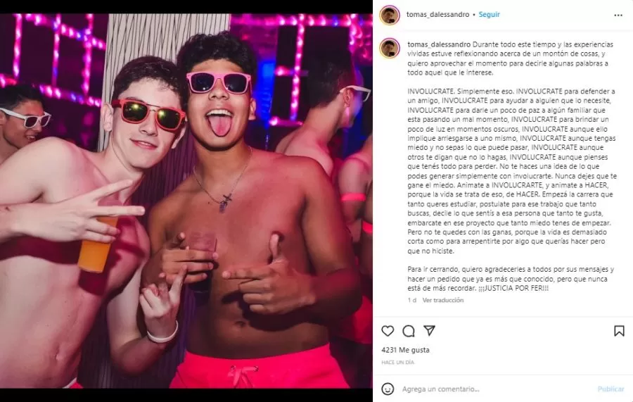 Caso Báez Sosa: la emotiva carta de un amigo de Fernando horas antes del veredicto