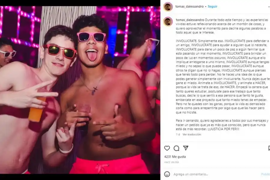 Caso Báez Sosa: la emotiva carta de un amigo de Fernando horas antes del veredicto