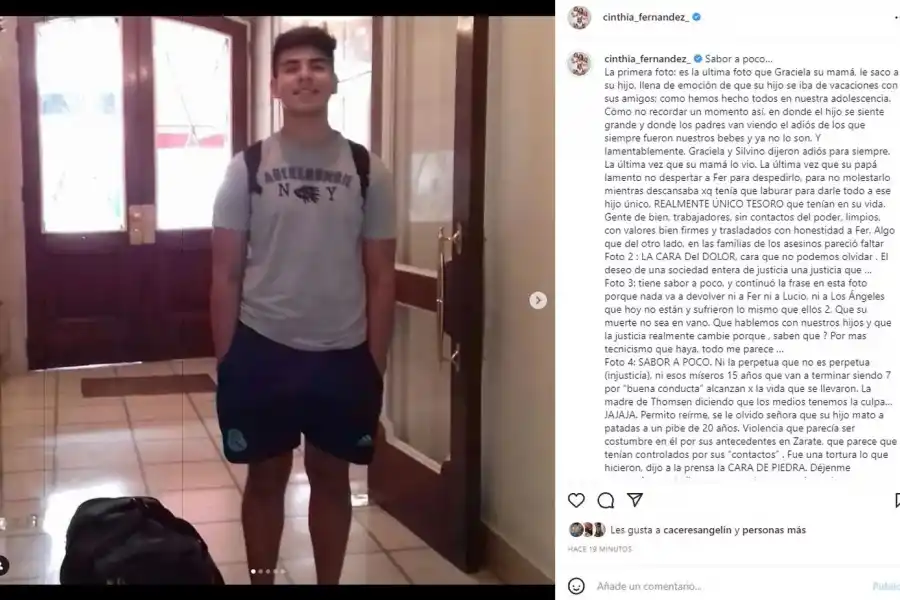 Cinthia Fernández cuestionó la sentencia por el asesinato a Báez Sosa