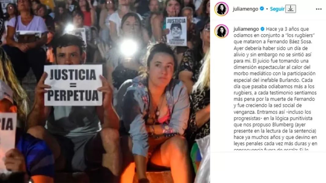 Julia Mengolini sobre la sentencia a los rugbiers: Las madres van a morir y sus hijos seguirán en la cárcel