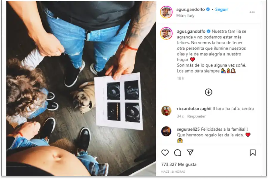 Lautaro Martínez y Agustina Gandolfo esperan a su segundo hijo