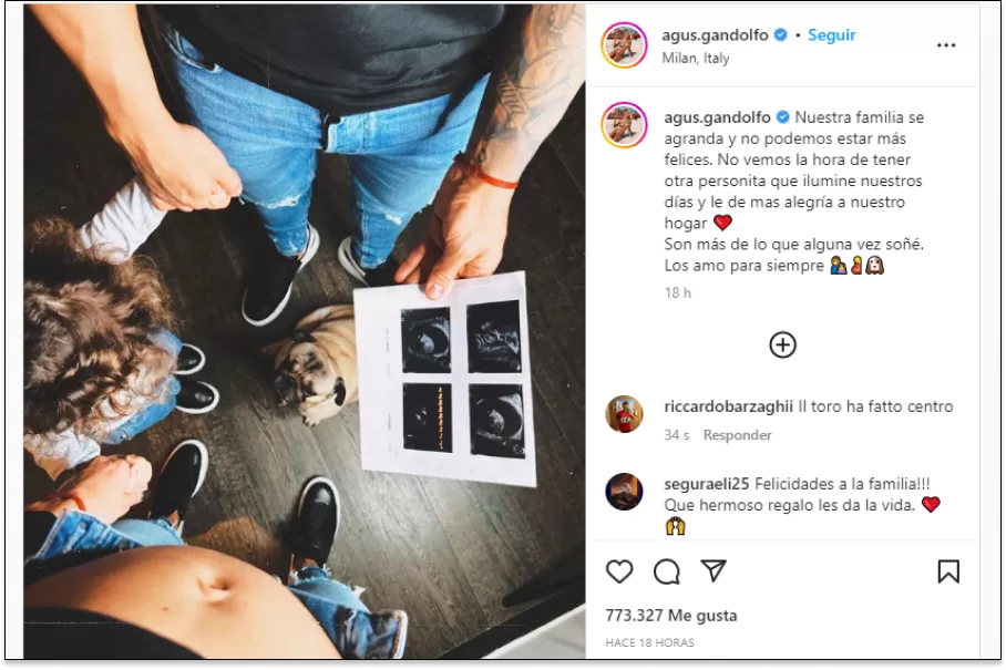 Lautaro Martínez y Agustina Gandolfo esperan a su segundo hijo