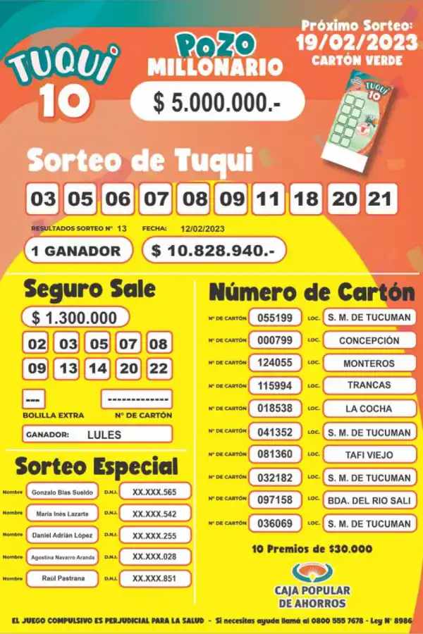 Tuqui 10: un ganador se llevó un pozo millonario
