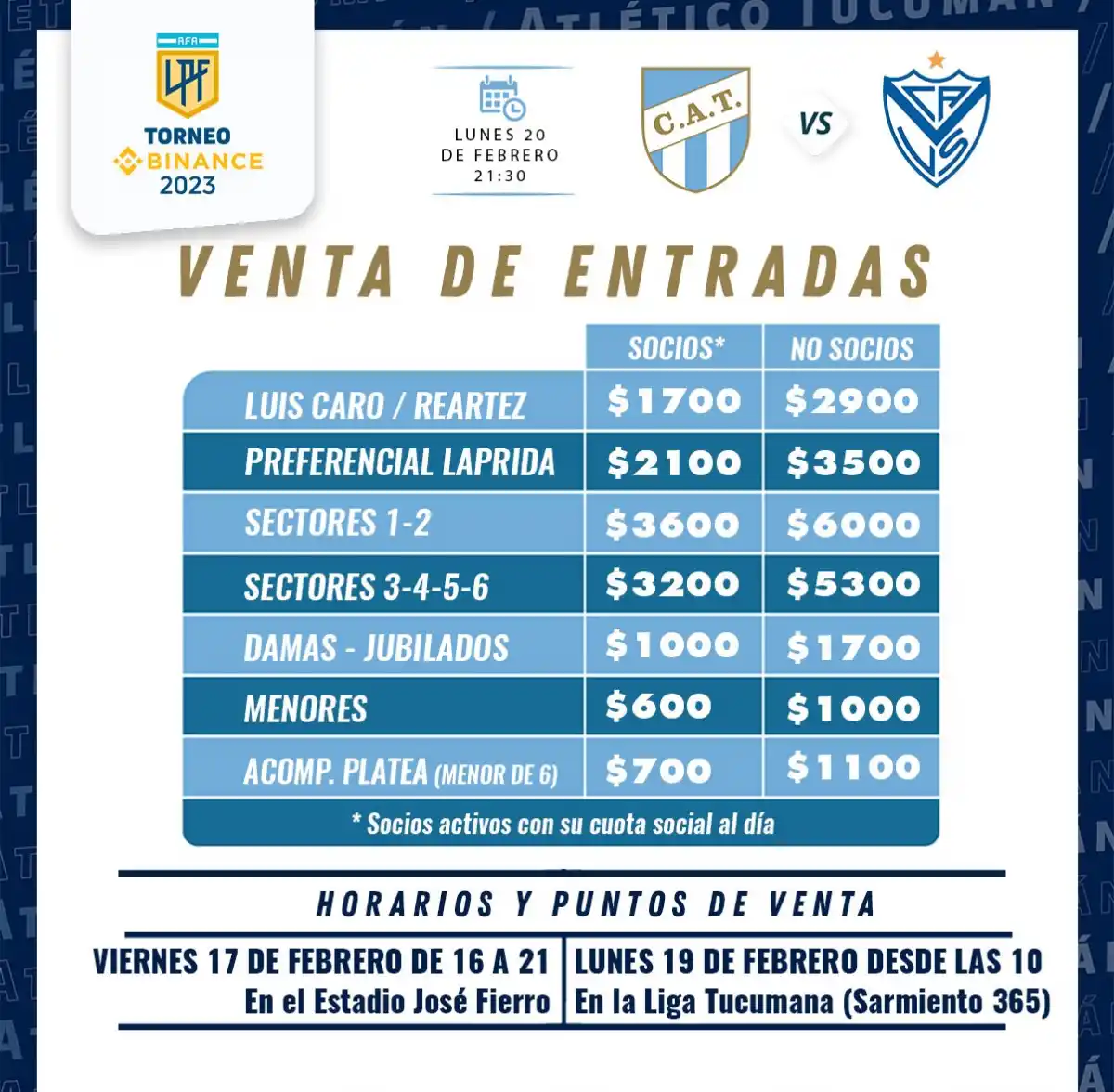 Mañana comienza la venta de entradas para Atlético Tucumán-Vélez