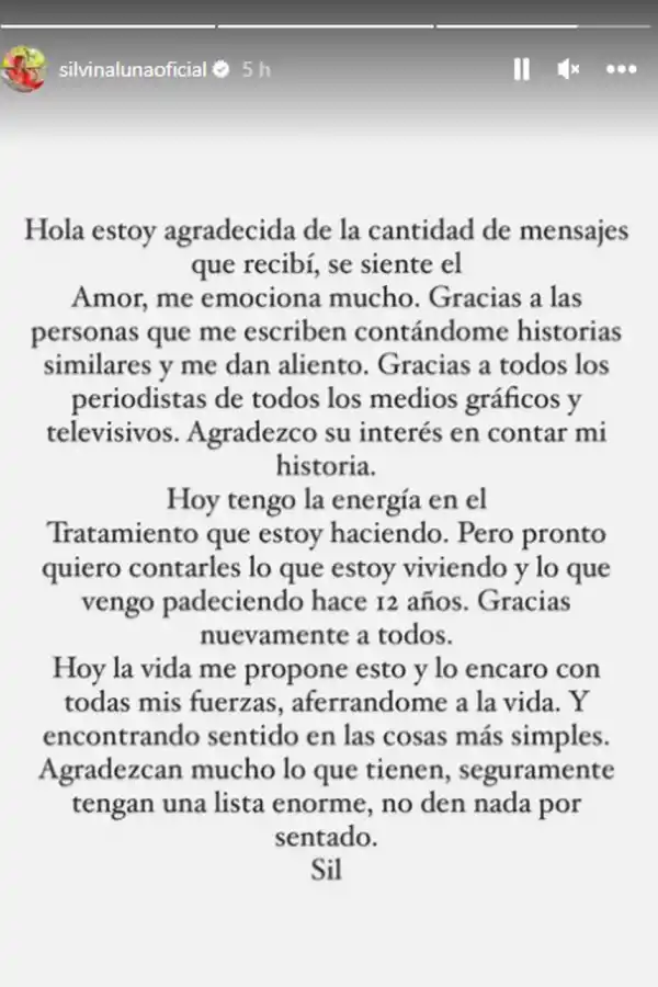 El emotivo descargo de Silvina Luna (Foto: Instagram / silvinalunaoficial)