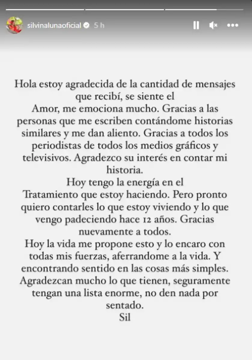 El emotivo descargo de Silvina Luna (Foto: Instagram / silvinalunaoficial)