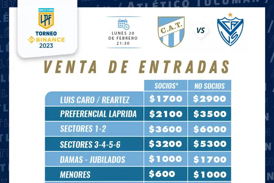 Mañana comienza la venta de entradas para Atlético Tucumán-Vélez