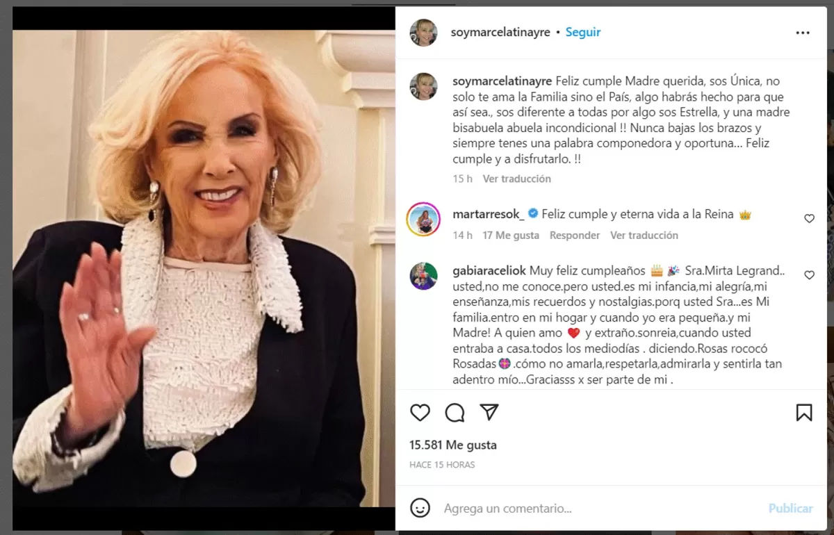 Foto tomada de Instagram / @soymarcelatinayre.