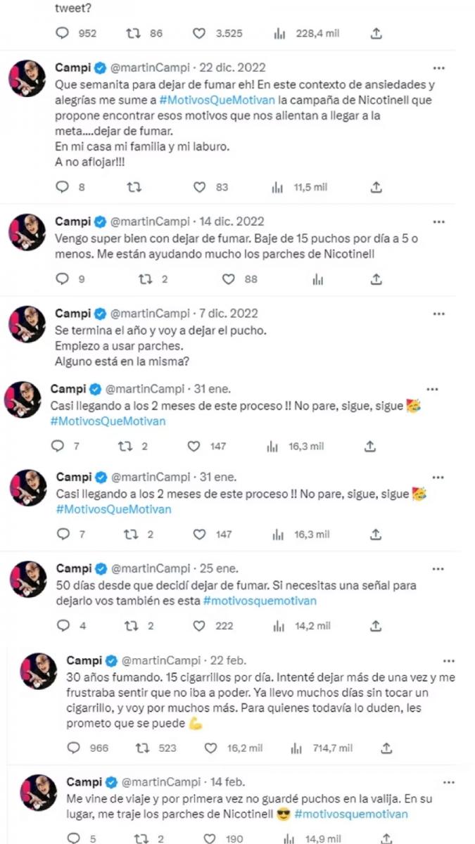 Campi fue contando su experiencia en Twitter