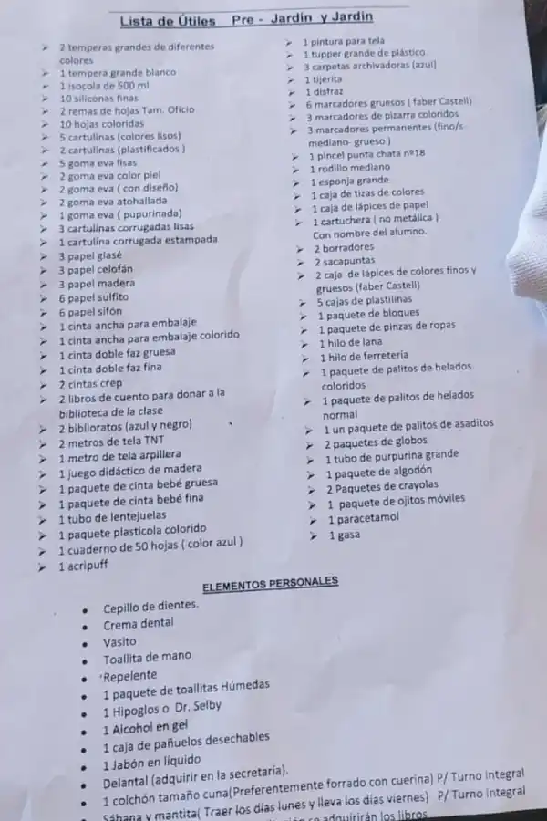 La lista de materiales que pidió la docente y se volvió viral.