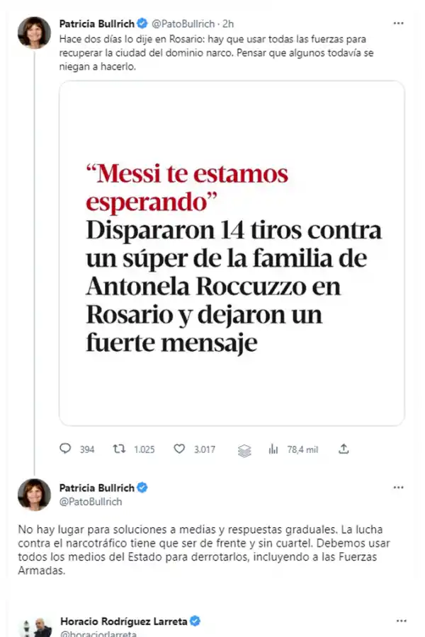 Amenaza a Messi: Bullrich y Larreta insisten en usar las Fuerzas Armadas en Rosario