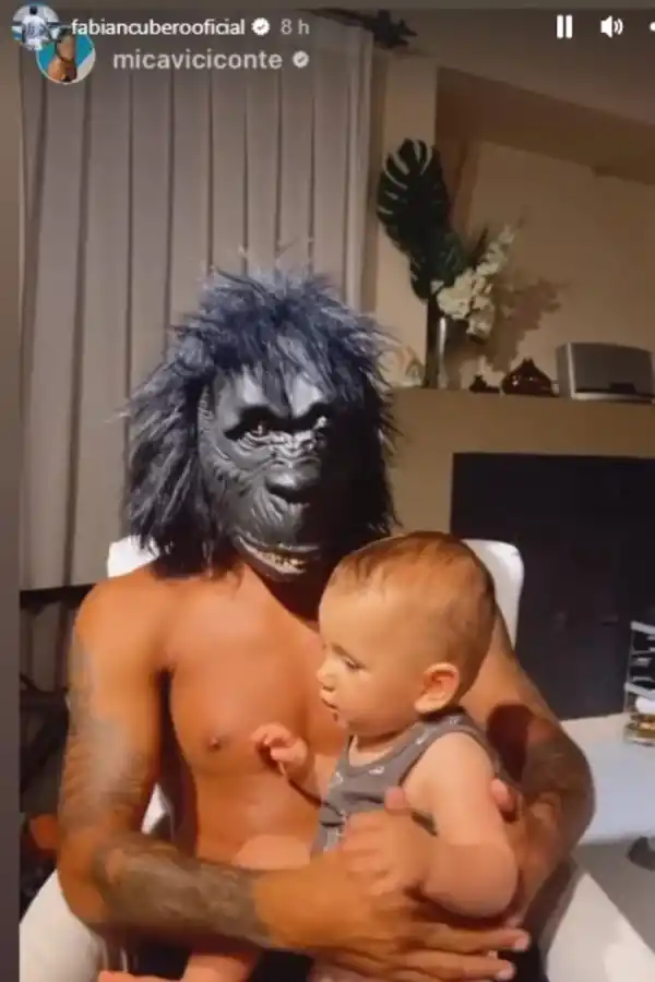 El posteo de Fabián Cubero jugando y tratando de asustar a su hijo Luca.
