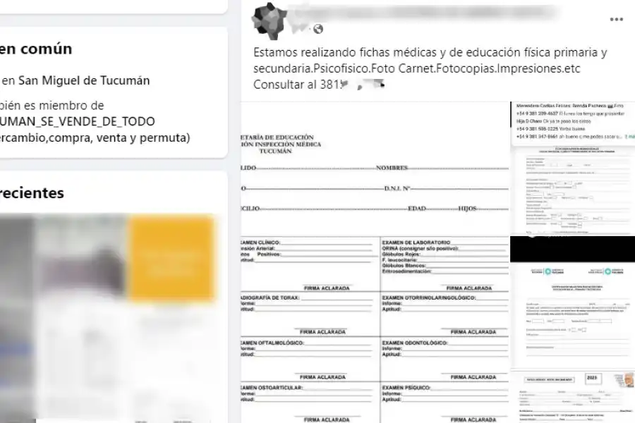 EN FACEBOOK. Ofertas de fichas médicas y otros trámites. 