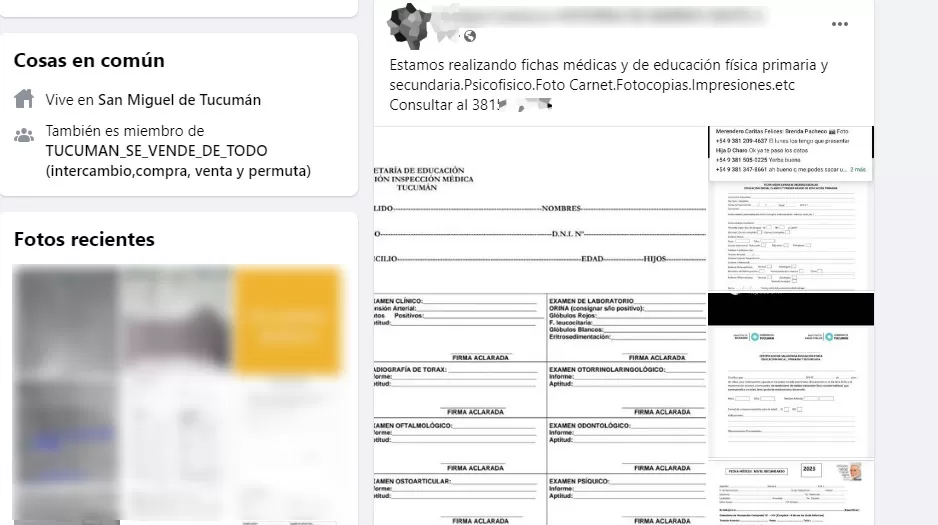EN FACEBOOK. Ofertas de fichas médicas y otros trámites. 