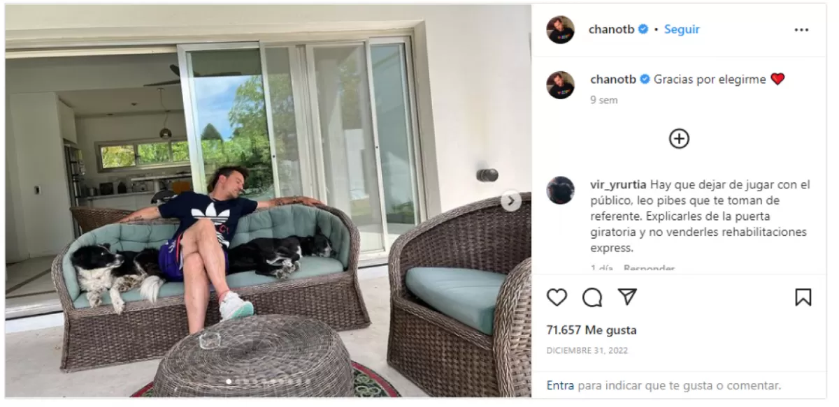 Chano Charpentier reapareció en sus redes sociales luego de recibir el alta