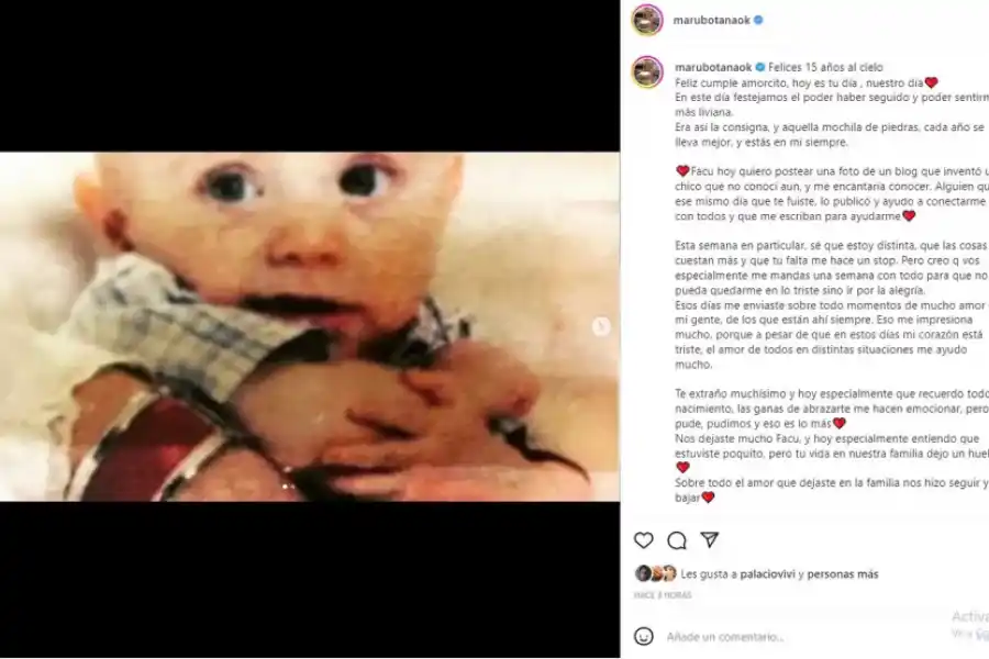 El posteo de Maru en su cuenta de Instagram. 